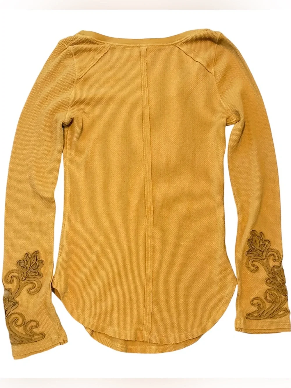 Free People Long-Sleeve Scoop Neck Top in Mustard